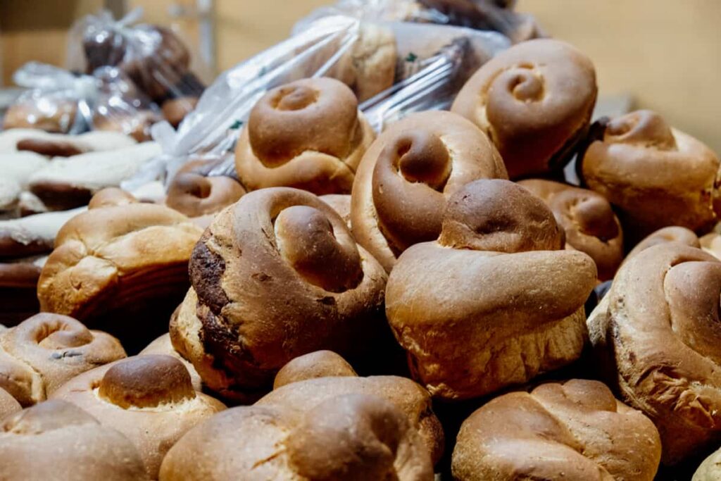 Pan de cazuela is one of the things to buy at Tlacolula Market in Oaxaca. These round breads look like a snail and have ribbons of chocolate inside.